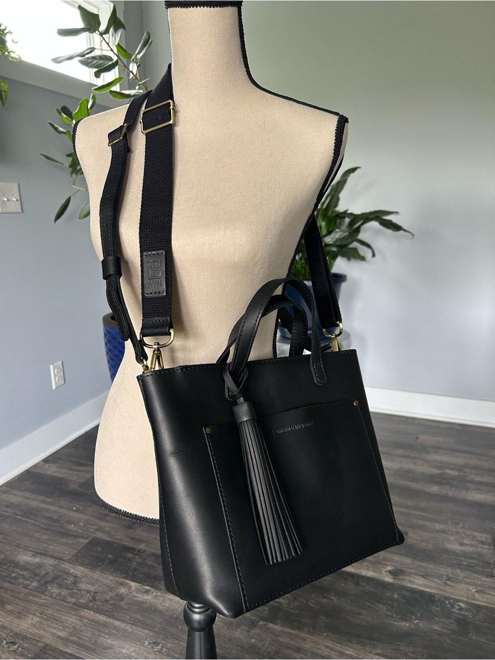 Portland Leather Black Tote with Tassel - Picture 2 of 8